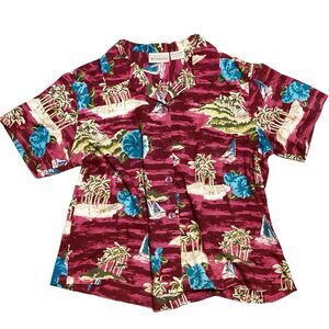 Hawaiian Button-Up Shirt  Floral Size Large Summer Cruise Beach Resort Palms
